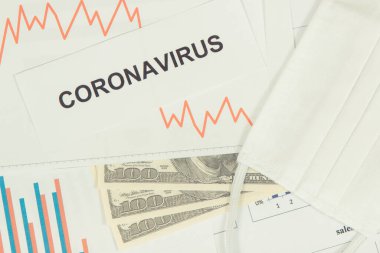 Yazıt Coronavirus, para birimleri dolar ve azalan grafikler, virüsün neden olduğu küresel ekonomik kriz riski. Covid 19