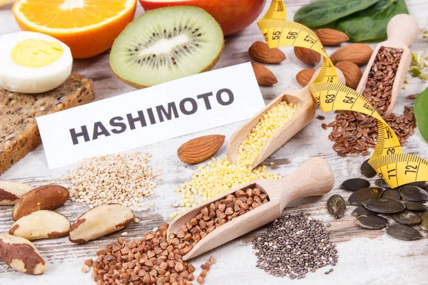 Iscrizione Hashimoto Centimetro Miglior Cibo Nutriente Tiroide Sana Dieta Dimagrimento — Foto Stock