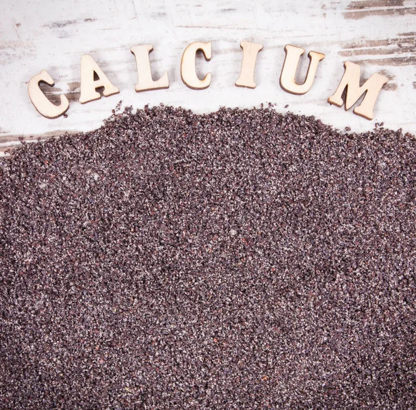 Felirat Kalcium Mák Seeda Mint Forrás Táplálkozási Rost Egészséges Táplálkozás — Stock Fotó