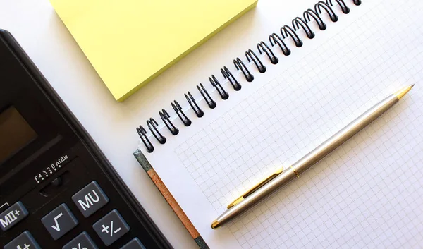 Calculator Pen Notebook White Background — Stock Photo, Image