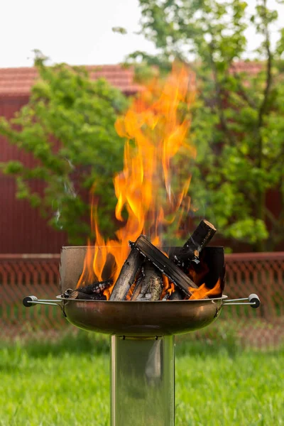 Ateş dalları, şenlik ateşi, odun yanığı, ateş, ev ızgarası için ateşleyici, şiş kebap pişirmek için kömür hazırlama. Izgarada yaz kampı ateşi