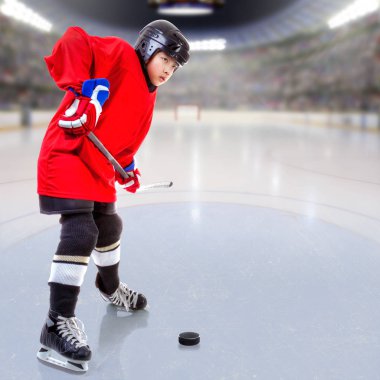 Kalabalık arenada gençler buz hokeyi oyuncusu