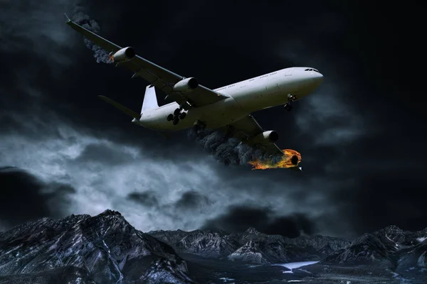 비행기 엔진 화재와의 영화 묘사 — 스톡 사진
