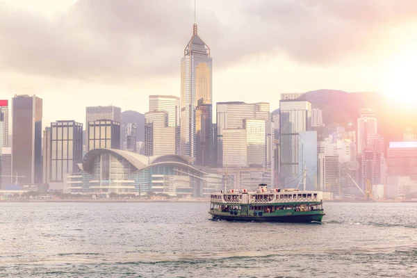 Zonsondergang Over Victoria-haven in Hong Kong — Stockfoto