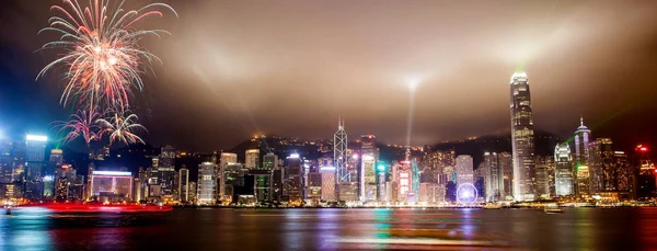 Light Show Over Hong Kong Skyline at Victoria Harbor — Stock Photo, Image