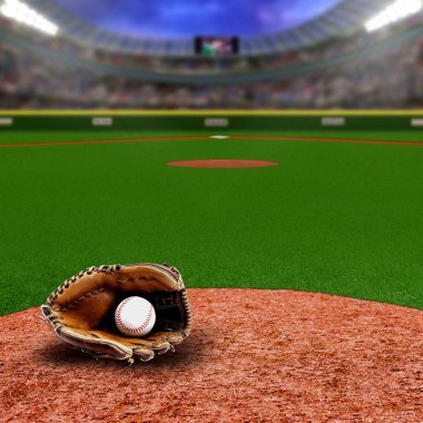 Baseball Stadium With Glove and Ball With Copy Space clipart