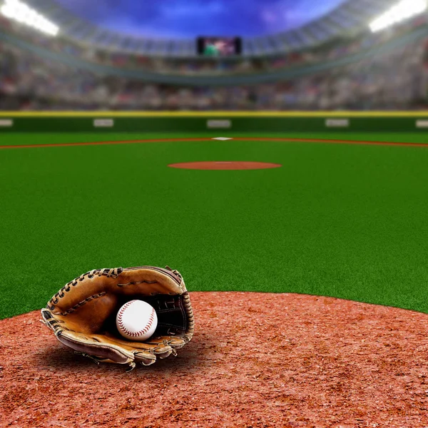 Baseball Stadium With Glove and Ball With Copy Space — Stock Photo, Image