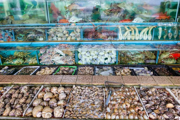 Seafood Market fisketankar i Sai Kung, Hong Kong — Stockfoto