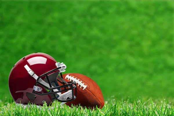 Football Equipment on Grass With Copy Space — Stock Photo, Image