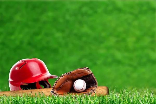 Baseball Equipment on Grass With Copy Space — Stock Photo, Image