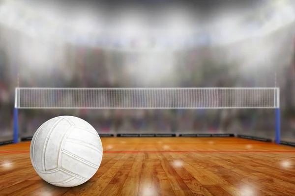 Arena de vôlei com bola na quadra e espaço de cópia — Fotografia de Stock