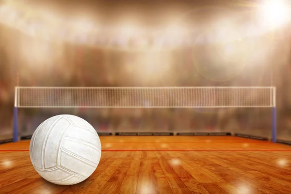 Arena di pallavolo con palla sul campo e spazio copia — Foto Stock