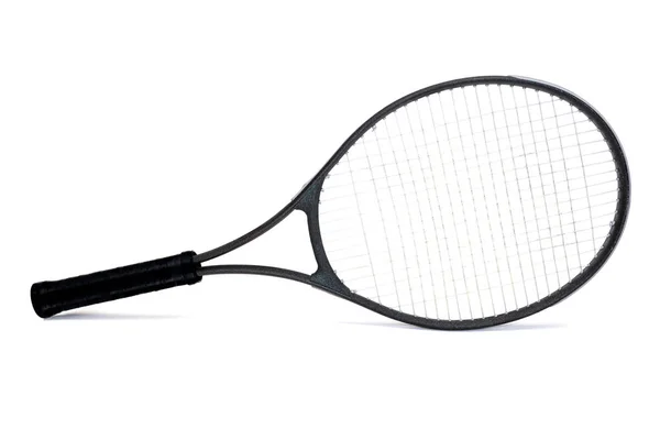 Used Black Graphite Tennis Racket Isolated on White Background — Stock Photo, Image