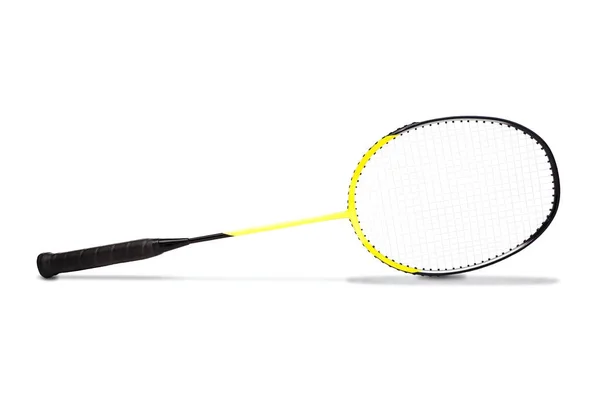 Raquette de badminton en graphite jaune isolée sur blanc — Photo