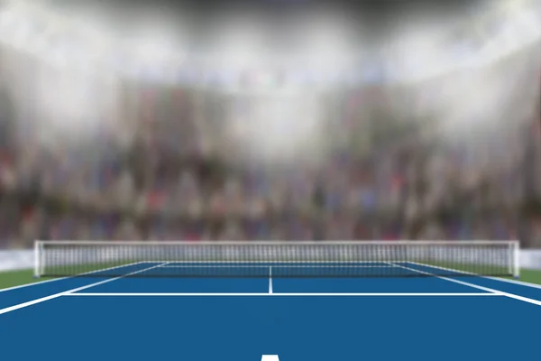 Vaste tennisbaan met felle lichten en kopie ruimte — Stockfoto