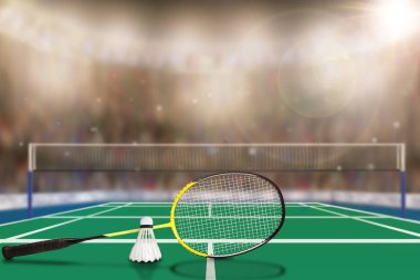 Badminton Racket and Shuttlecock in Arena With Copy Space clipart