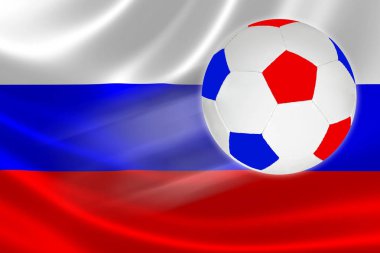 Futbol topu Rus bayrağı sinekler arasında Rus bayrağı renkler.