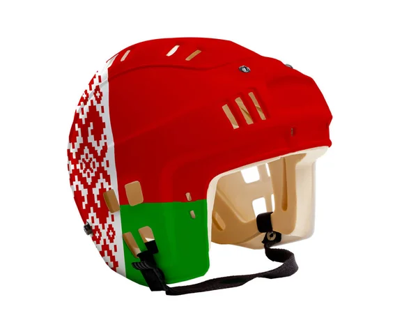 Hokejová helma s malovanými vlajka Běloruska — Stock fotografie