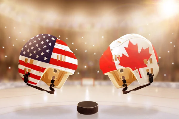 Famosa rivalidade de hóquei no gelo entre EUA e Canadá — Fotografia de Stock