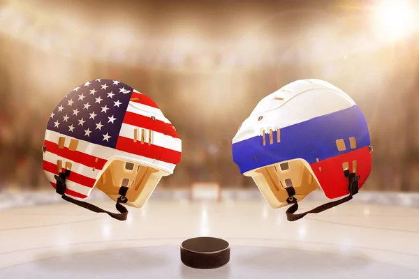 Słynny Ice Hockey rywalizacja między Rosją a Usa — Zdjęcie stockowe