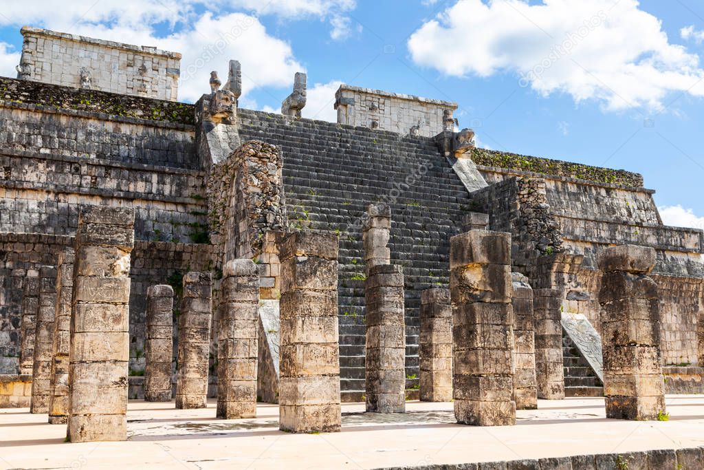 Ancient Ruins of Temple of Warriors at Chichen Itza, Mexico