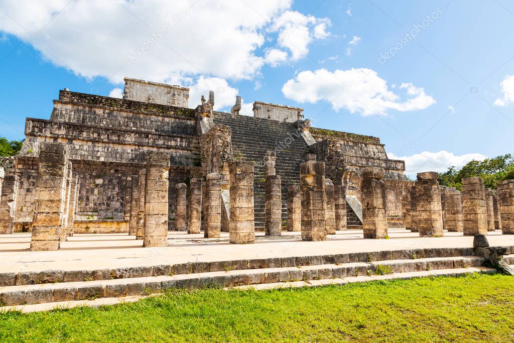 Ancient Ruins of Temple of Warriors at Chichen Itza, Mexico