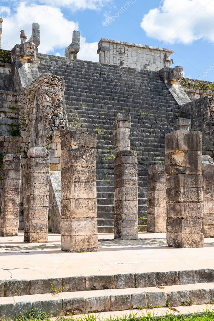 Ancient Ruins of Temple of Warriors at Chichen Itza, Mexico