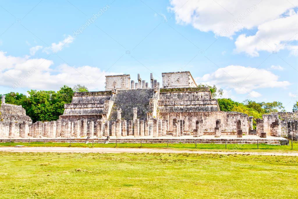 Ancient Ruins of Temple of Warriors at Chichen Itza, Mexico