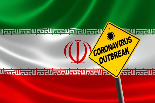 Coronavirus Covid Utbrott Varning Mot Iransk Flagg — Stockfoto