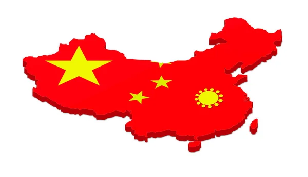 Rendering China Map Covid Coronavirus Symbol Epicenter Wuhan Outbreak Originated — Stock Photo, Image