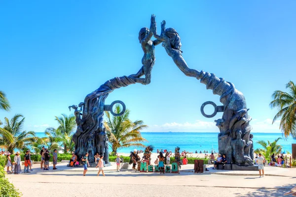 Playa Del Carmen Mexico Dec 2019 Visitantes Que Misturam Praia — Fotografia de Stock