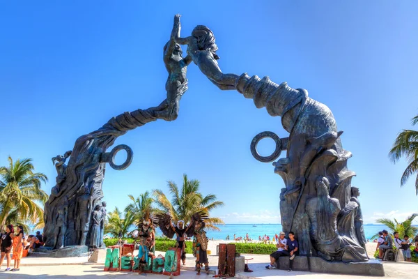 Playa Del Carmen Mexico Grudzień 2019 Goście Mieszający Się Plaży — Zdjęcie stockowe