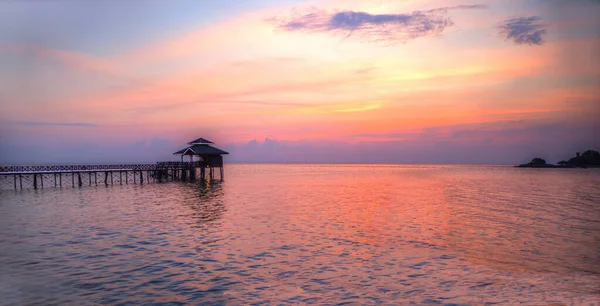 Panorama Einer Romantischen Goldenen Tropischen Lagune Bei Sonnenuntergang Auf Der — Stockfoto