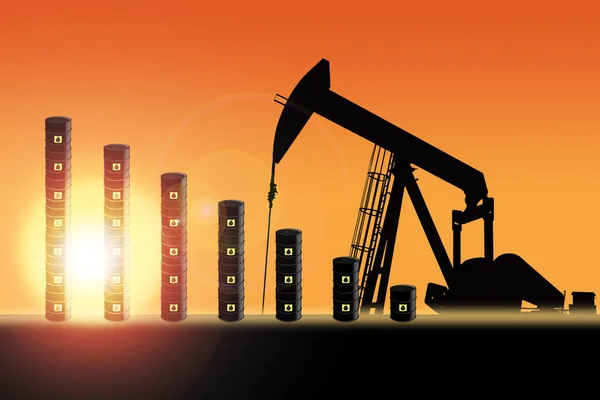 Filas Tambores Barril Petróleo Disminuyendo Formato Gráfico Barras Con Silueta — Foto de Stock