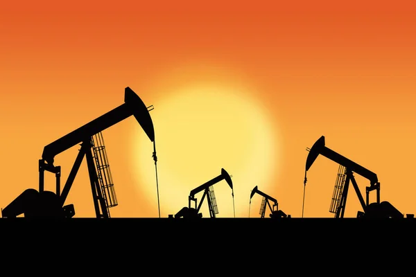 Reihen Von Ölpumpjacken Vor Einem Sonnenuntergangshimmel Mit Kopierraum Exploration Von — Stockfoto