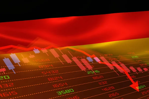 Germany economic downturn with stock exchange market showing stock chart down and in red negative territory. Business and financial money market crisis concept.