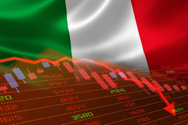 Italië Economische Neergang Met Beursmarkt Die Aandelengrafiek Naar Beneden Rood — Stockfoto