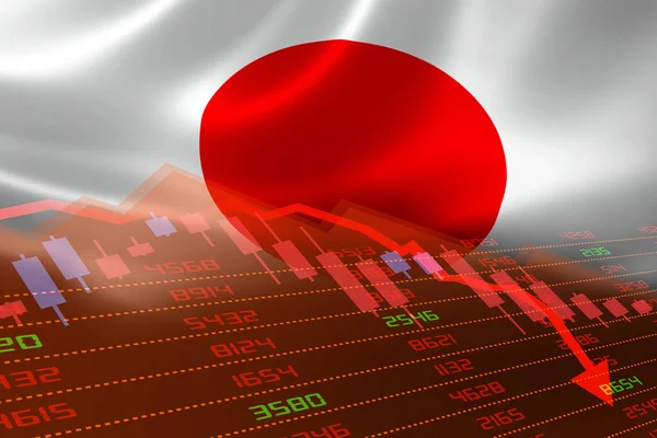 Japán Gazdasági Visszaesés Tőzsdei Piac Mutatja Tőzsdei Chart Lefelé Piros — Stock Fotó