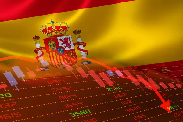 株式市場を示す株式市場とスペインの景気の低迷は 下と赤の負の領域で 金融経済情勢金融危機の概念 — ストック写真