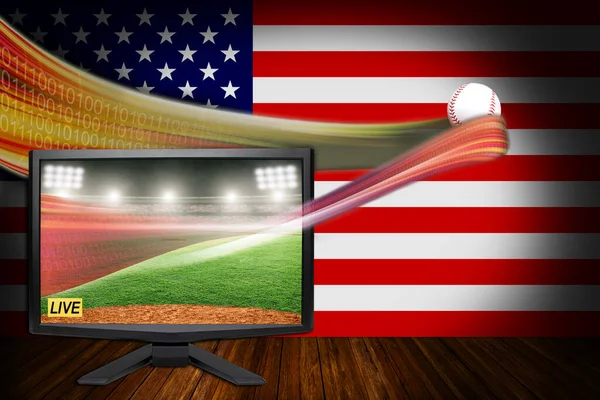 Deportes Béisbol Americanos Concepto Vivo Con Monitor Que Ilustra Última —  Fotos de Stock