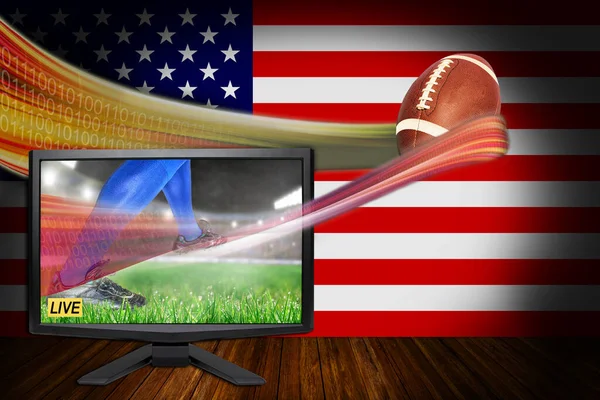 Esportes Futebol Americano Conceito Vivo Com Monitor Mostrando Mais Recente — Fotografia de Stock