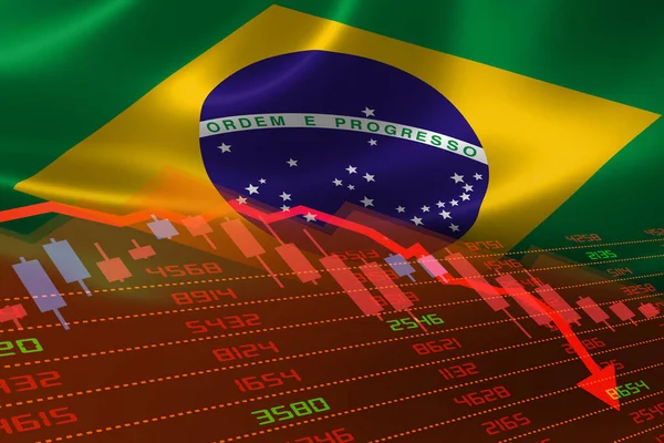 Turunnya Ekonomi Brasil Dengan Bursa Saham Menunjukkan Grafik Saham Turun — Stok Foto