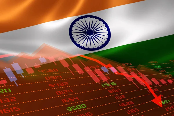 India Gazdasági Visszaesése Tőzsdei Piac Tőzsdei Diagramot Lefelé Vörös Negatív — Stock Fotó