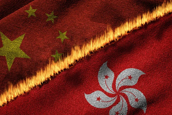 Representación Las Banderas China Hong Kong Ilustrando Concepto Conflicto Entre — Foto de Stock