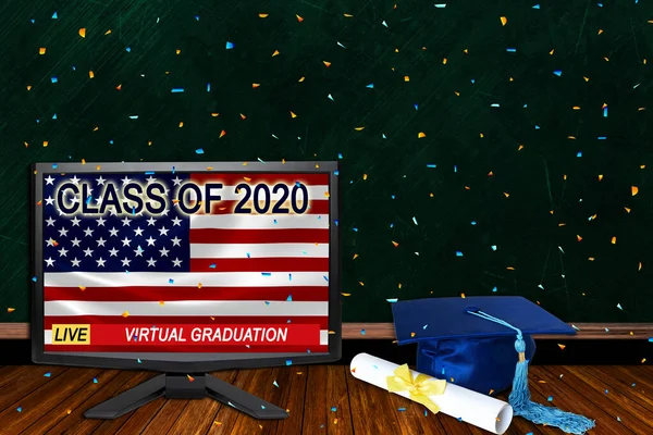 Церемонии Виртуального Выпускного Класса 2020 Года Старшеклассников Выпускников Колледжей Коронавируса — стоковое фото