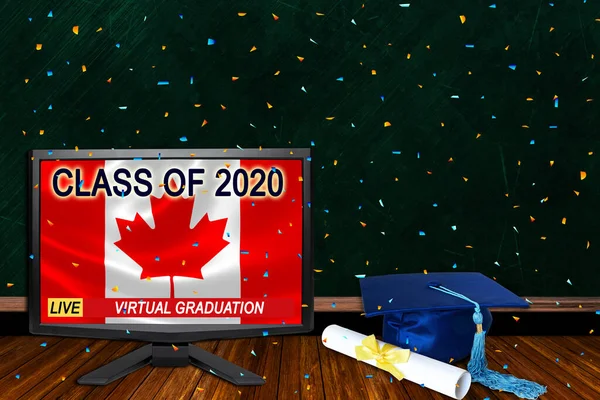 Концепция Виртуальных Церемоний Выпуска Canada Class 2020 Старшеклассников Выпускников Колледжей — стоковое фото