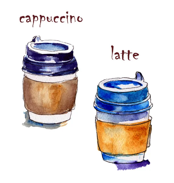 Illust-café, tasses en papier avec café, café à emporter, livraison de nourriture — Photo