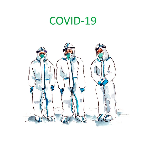 水彩画，世界检疫- COVID19珊瑚感染 — 图库照片