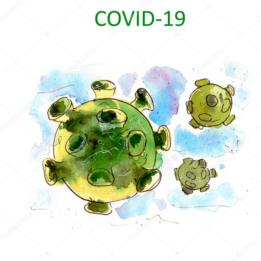 watercolor illustration, world quarantine - COVID 19 coronavirus infection