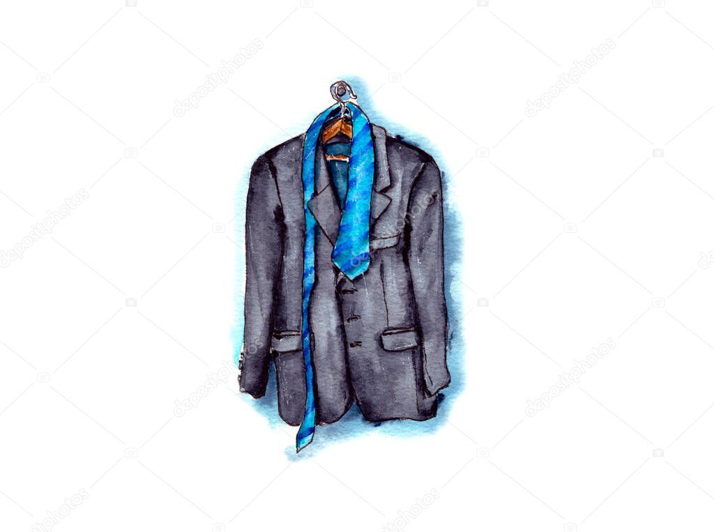 watercolor illustration of a men's costume for celebration, wedding, celebration. isolated, against a white background